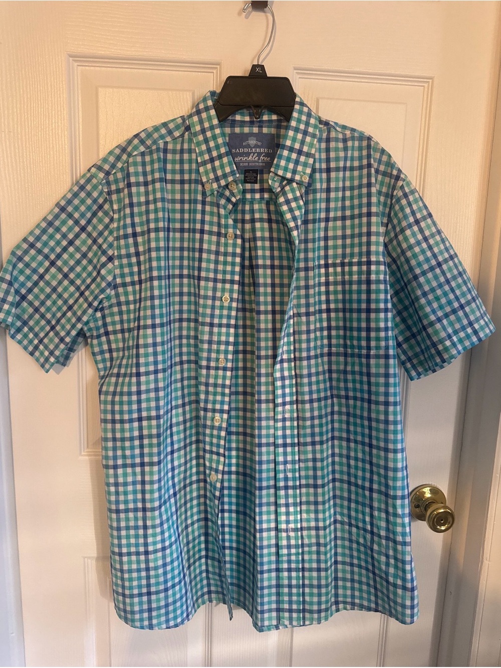 Saddlebred Teal and Blue Plaid Short-Sleeve Button-Down